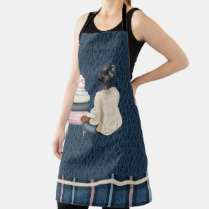 BLUE WITH WOMAN STOOL AND PILE OF BOOKS APRON