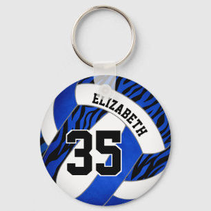 blue with zebra stripes accent girls volleyball key ring