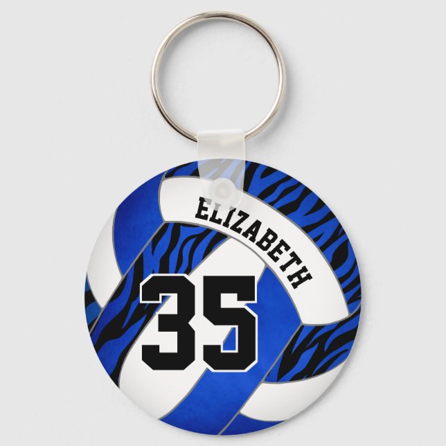 blue with zebra stripes accent girls volleyball key ring (Front)