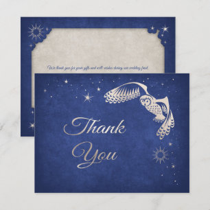 Blue Wizard Owl Stars Magic Wedding Thank You Card