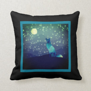 Blue Wolf Admiring Full Moon in the Mountains  Cushion