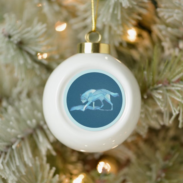 Blue Wolf Ceramic Ball Christmas Ornament (Tree)