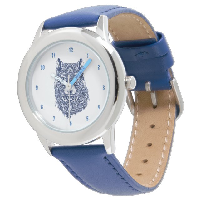 Blue Wolf Detailed Illustration Watch (Angled)