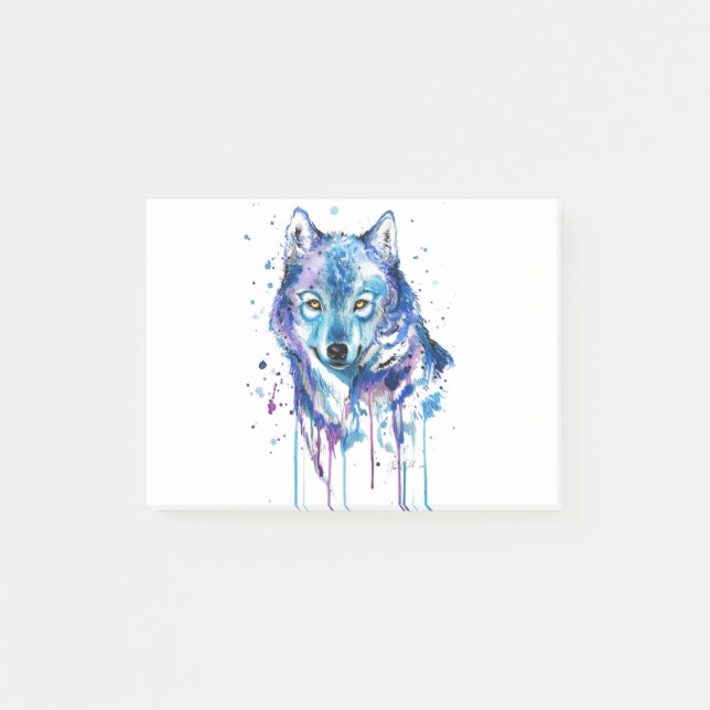 Blue wolf graphic art post-it notes (Front)