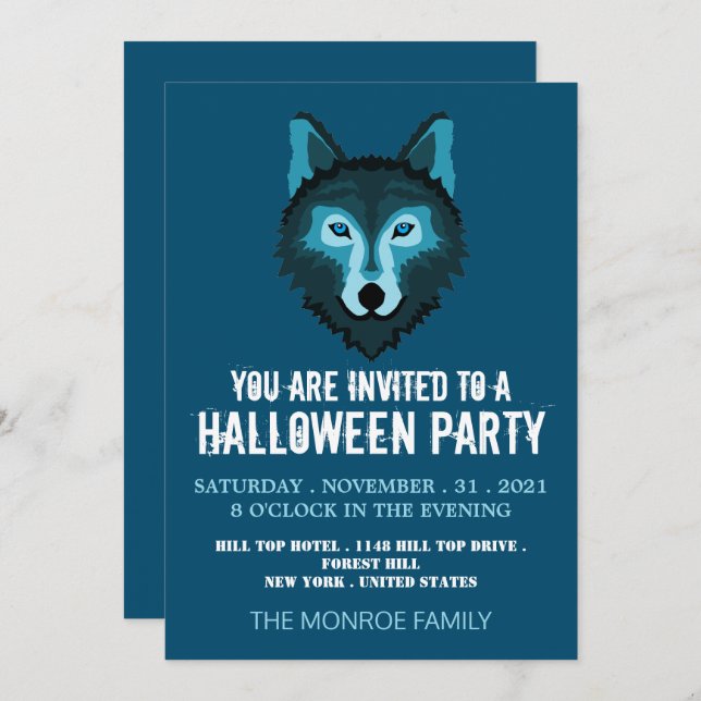 Blue Wolf, Halloween Party Invitation (Front/Back)