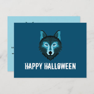 Blue Wolf, Halloween Party Invitation Postcard