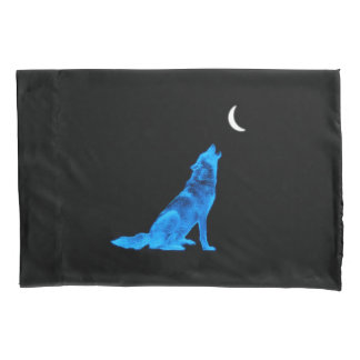 Blue Wolf Howling at Moon Pillowcase