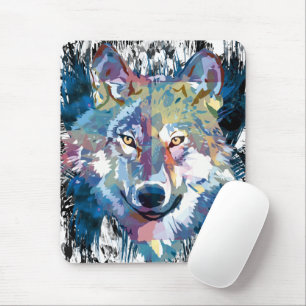 Blue Wolf Mousepad Colorful Wolf Polygon