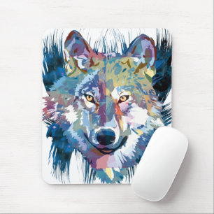Blue Wolf Mousepad Colourful Wolf Drawing