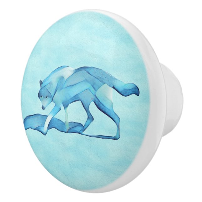 Blue Wolf On Snow Ceramic Knob (Right)