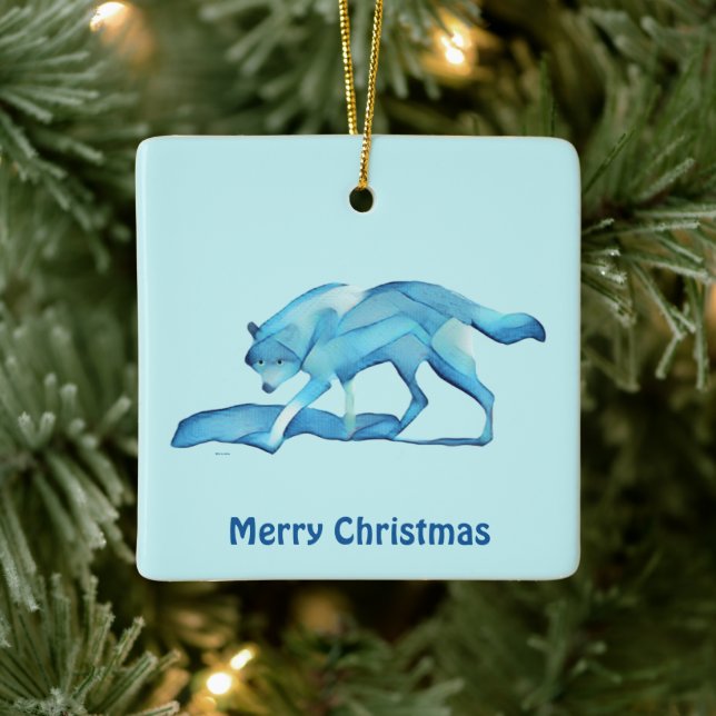 Blue Wolf On Snow Ceramic Ornament (Tree)