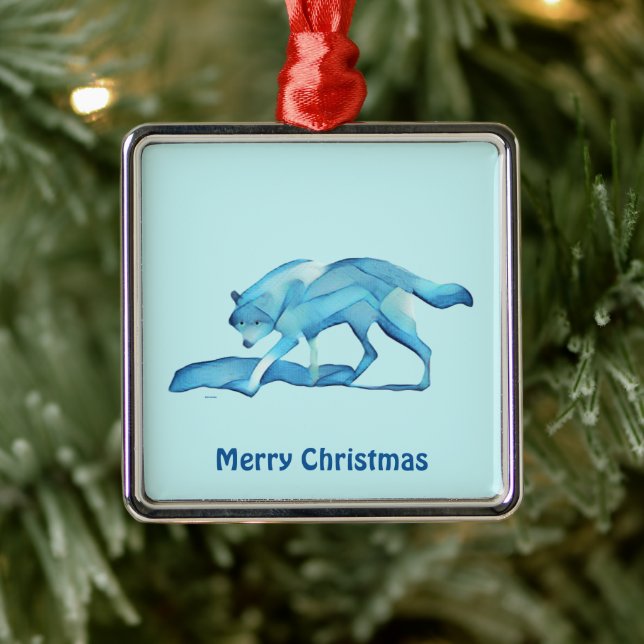 Blue Wolf On Snow Metal Tree Decoration (Tree)