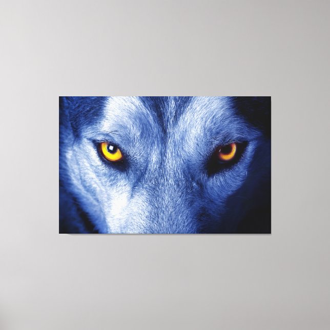 Blue Wolf With Beautiful Glowing Eyes Canvas Art (Front)