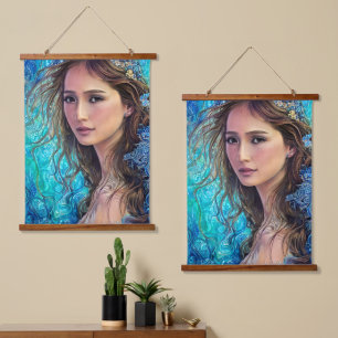 Blue Woman and The Waves Abstract Art Hanging Tapestry