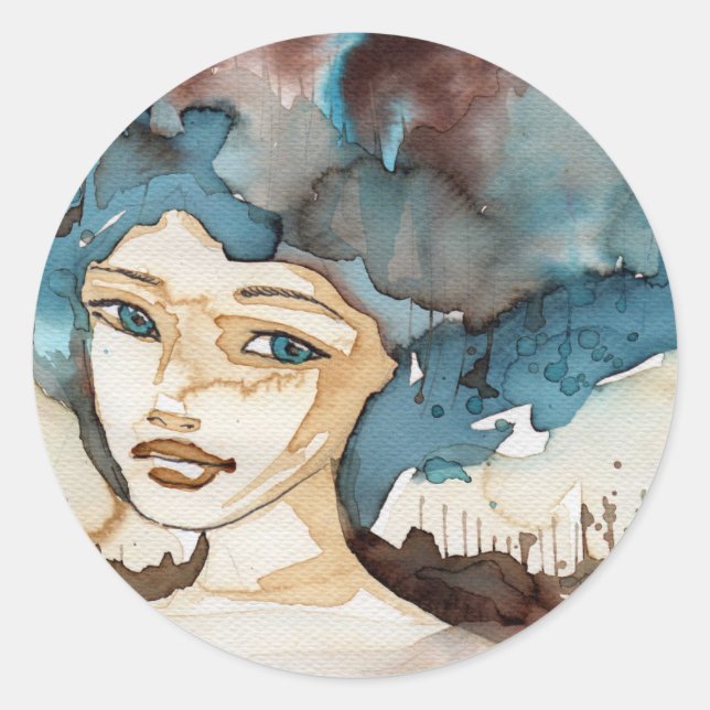 Blue Woman Classic Round Sticker (Front)