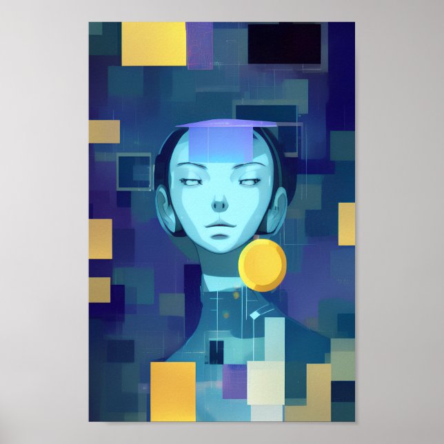 Blue Woman Face Painting Abstract Portrait Poster (Front)