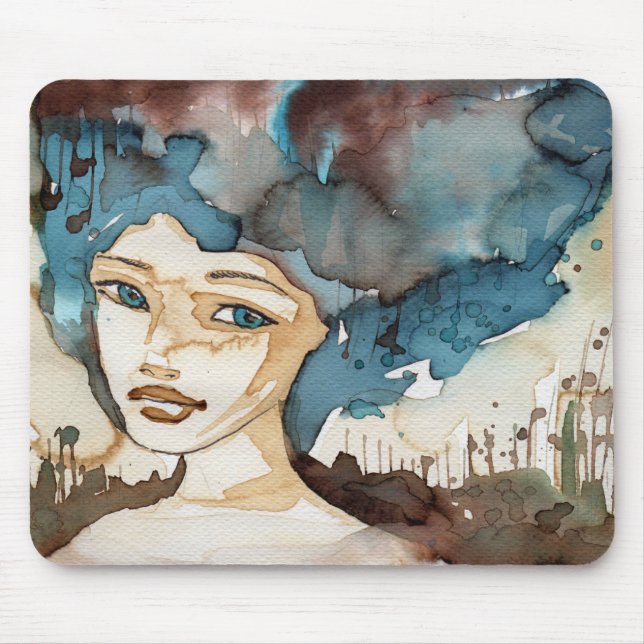 Blue Woman Mouse Mat (Front)