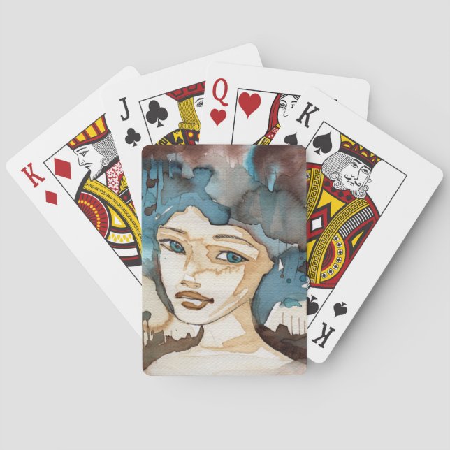 Blue Woman Playing Cards (Back)