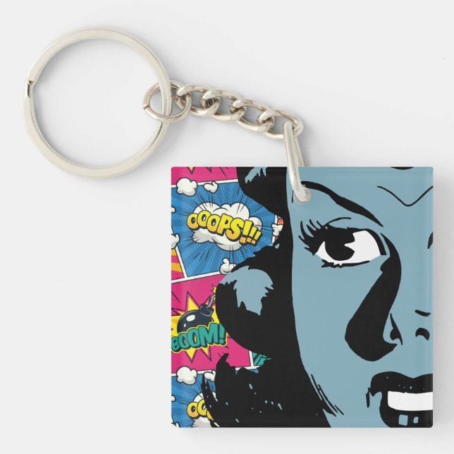 Blue Woman - Pop Art  Key Ring (Front)