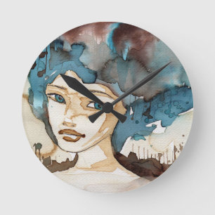 Blue Woman Round Clock
