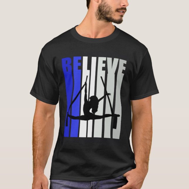 Blue Womens Believe Air Yoga Inspirational Squad P T-Shirt (Front)