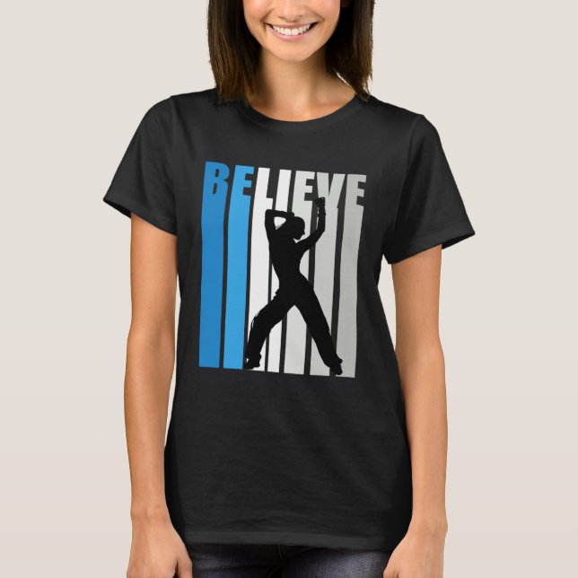 Blue Womens Believe Dance Motivational Retro Graph T-Shirt (Front)