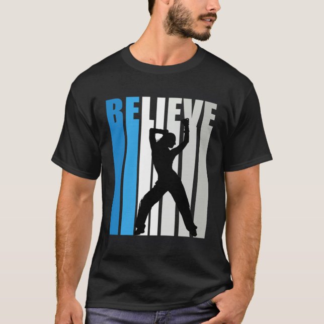 Blue Womens Believe Dance Motivational Retro Graph T-Shirt (Front)