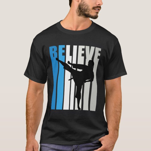 Blue Womens Believe Jiu Jitsu Motivational Retro G T-Shirt (Front)