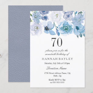Blue Wonderland Grey Flower 70th Birthday Invite