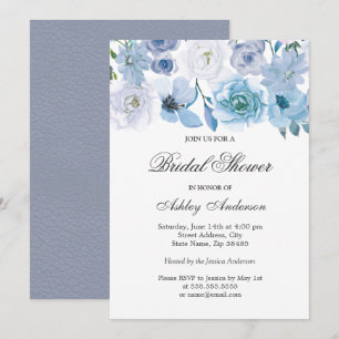Blue Wonderland Grey Flower Bridal Shower Invite