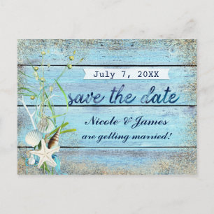 Blue Wood Beach Tropical Save The Date Card