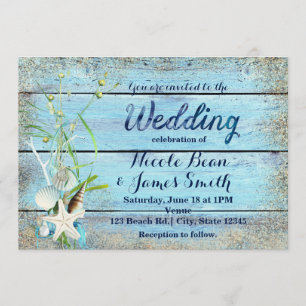 Blue Wood Beach Tropical WEDDING Invitation