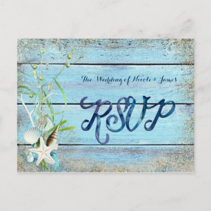 Blue Wood Beach Tropical Wedding RSVP Card