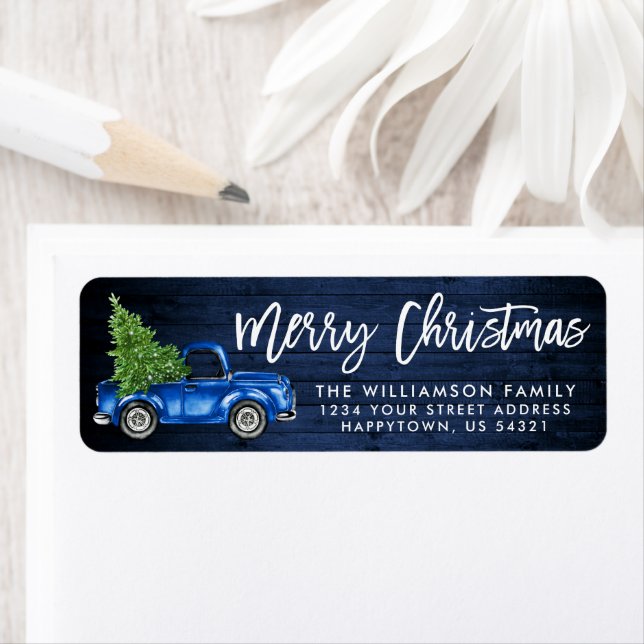 Blue Wood Brush Script Vintage Truck Christmas (Insitu)