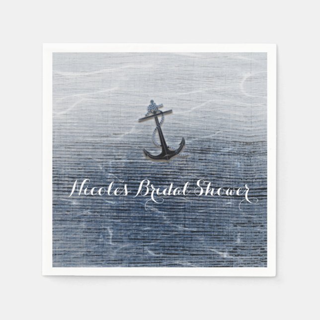 Blue Wood Elegant Nautical Beach Sea Engagement Napkin (Front)