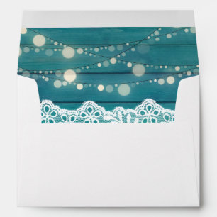 Blue Wood Lace & String Lights Envelope