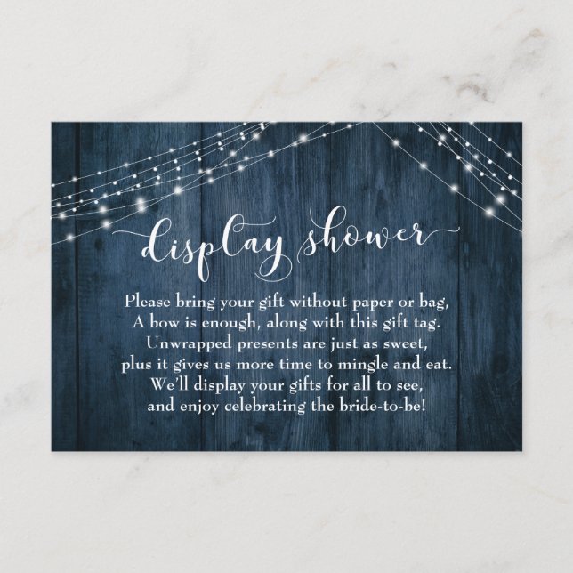 Blue Wood & Lights No Wrap Bridal Shower Card (Front)