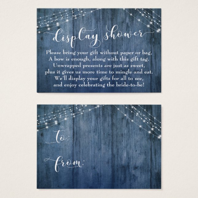 Blue Wood & Lights No Wrap Bridal Shower Card (Front & Back)