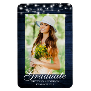 Blue Wood Lights Photo Graduation Announcement Magnet