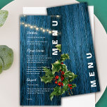 Blue Wood Red Berries Christmas Wedding Party Menu<br><div class="desc">Blue Wood Red Berries Leaves Festive Christmas Wedding Party Menu . Change the text according to your choice. The design has a Christmas Red Berries Leaves on a Blue Wood background and the text written in pretty font . This is a part of a collection . Check out the other...</div>