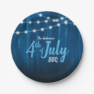 Blue Wood Rustic Light 4th of July BBQ Paper Plate