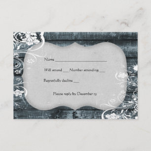Blue Wood Shabby Lace rsvp with envelope