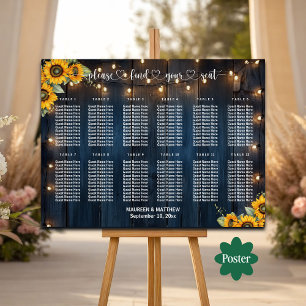 Blue Wood String Lights 12 Tables Wedding Seating Poster