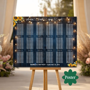 Blue Wood String Lights 18 Tables Wedding Seating Poster