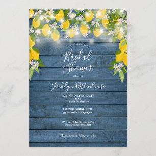 Blue Wood String Lights Lemons Bridal Shower Invitation
