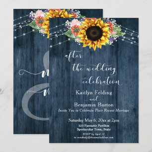 Blue Wood Sunflower After the Wedding Celebration Invitation