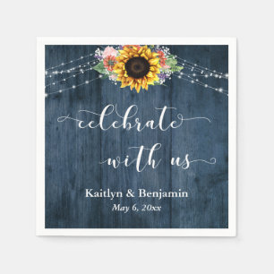 Blue Wood Sunflower Lights Celebrate with Us Napkin