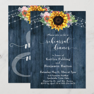 Blue Wood Sunflower Lights Post-Wedding Rehearsal Invitation