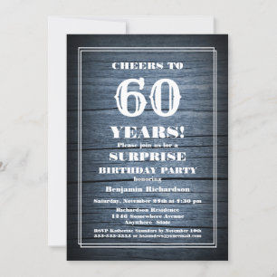 Blue Wood Surprise 60th Birthday Party Invitation