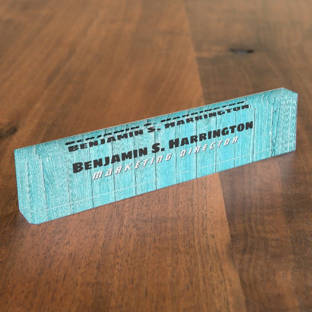 Blue Wood Vertical Slats Office  Nameplate (Side)